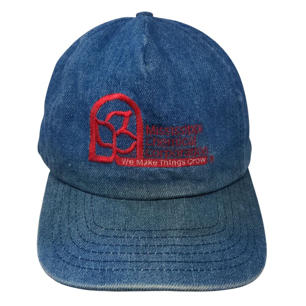 Vintage Mississippi Chemical Corporation Denim Snapback Hat Distressed Made USA
